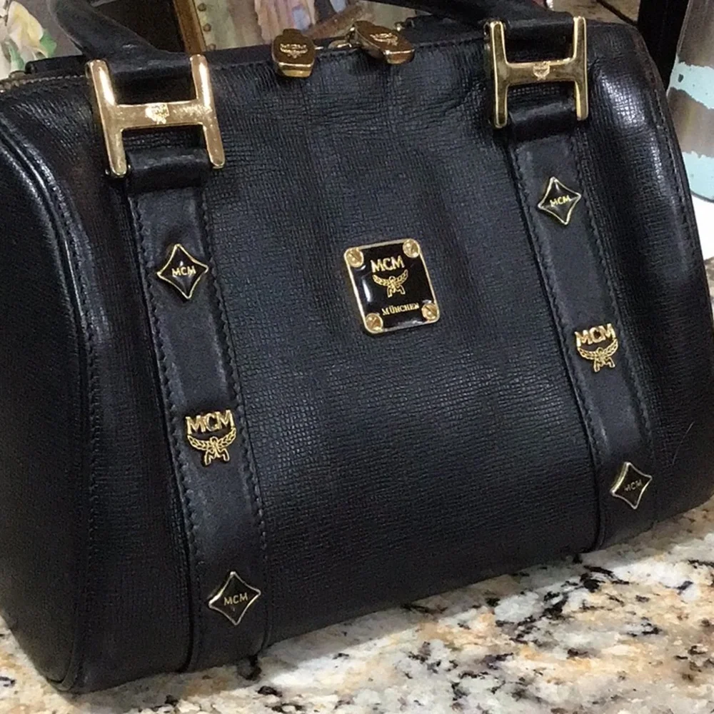 MCM Boston Black Leather Handbag